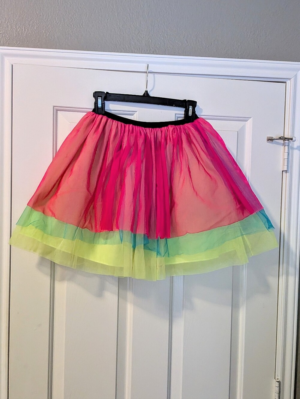 Neon Pink Tiered Tulle Skirt with Lime & Teal Accents